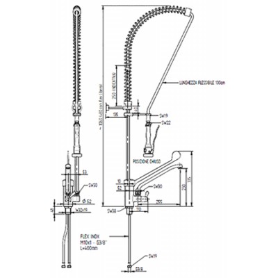 DOUCHETTE DE PRELAVAGE AVEC MELANGEUR 110 mm  Laverie